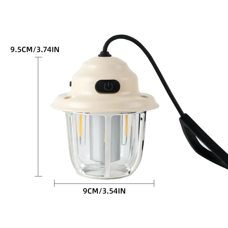 LED Camping Lamp 1200mAh Retro Hanging Tent Lamp 2700K/6500K Emergency Light Lantern IPX4 Waterproof Type C Charging for Outdoor