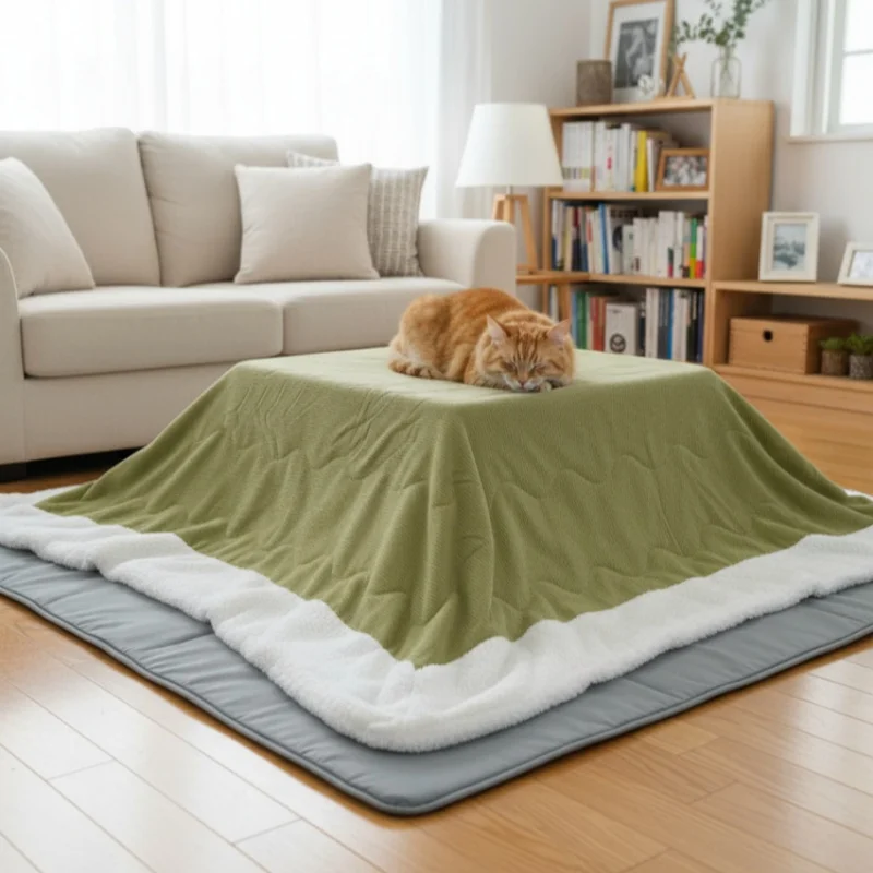2pcs/set Green Color Washable Kotatsu Futon&Mattress Patchwork Cotton Soft Friendly Quilt Japanese Kotatsu Table Cover