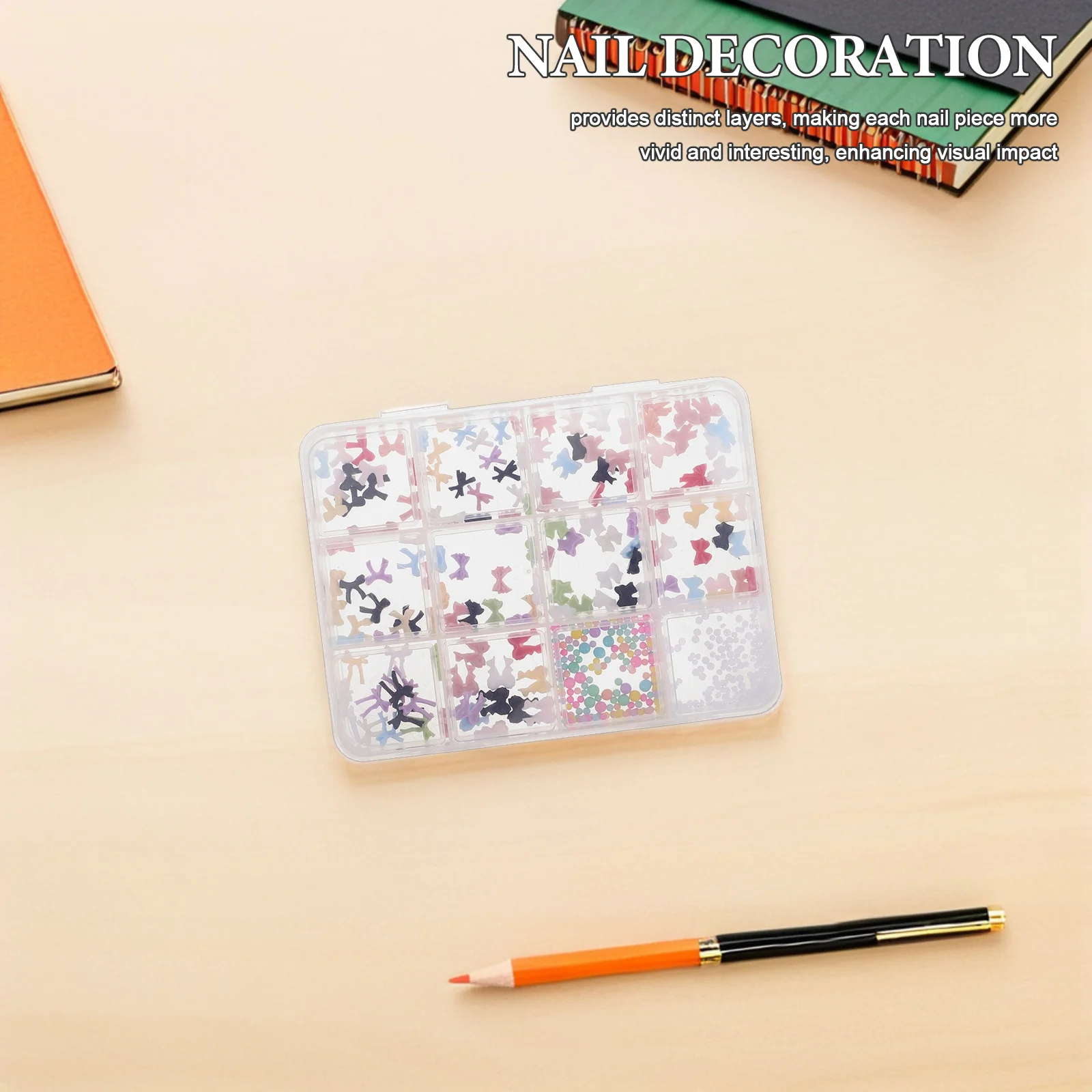 

1 Box Mixed Nail Charms 3D Bow Shape Resin DIY Fingernail Embellishments Cute Cartoon Style 12-Compartment Organizer