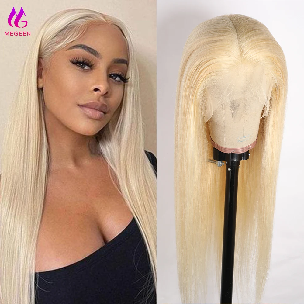 شعر مستعار من Megeen بدانتيل أمامي عالي الدقة 13x4 شعر مستعار بدانتيل أمامي شفاف أشقر شعر مستعار ملون 13x4 شعر مستعار أمامي شعر بشري عذراء انتزع مسبقًا