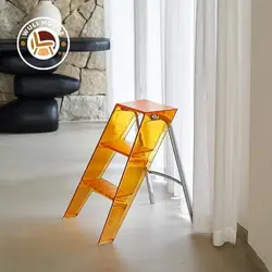 Wuli House Transparent Household Plastic Ladder Folding Indoor Thickened Herringbone Ladder Three Step Ladder Storage Shelf 2024