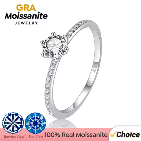 GRA 0.4ct Real Moissanite Diamond Simple Ring for Women 925 Sterling Silver Daily Wear Party Gorgeous High Quality Fine Jewelry