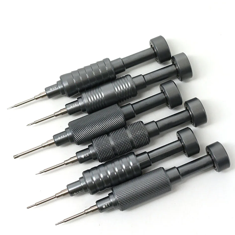 Grey Metal Screwdriver with Bearing Crucial for iPhone Huawei Repairs Fits 0.8 Pentalobe T1 T2 0.6Y PH00 PH000 Y000 1.2 1.5 +