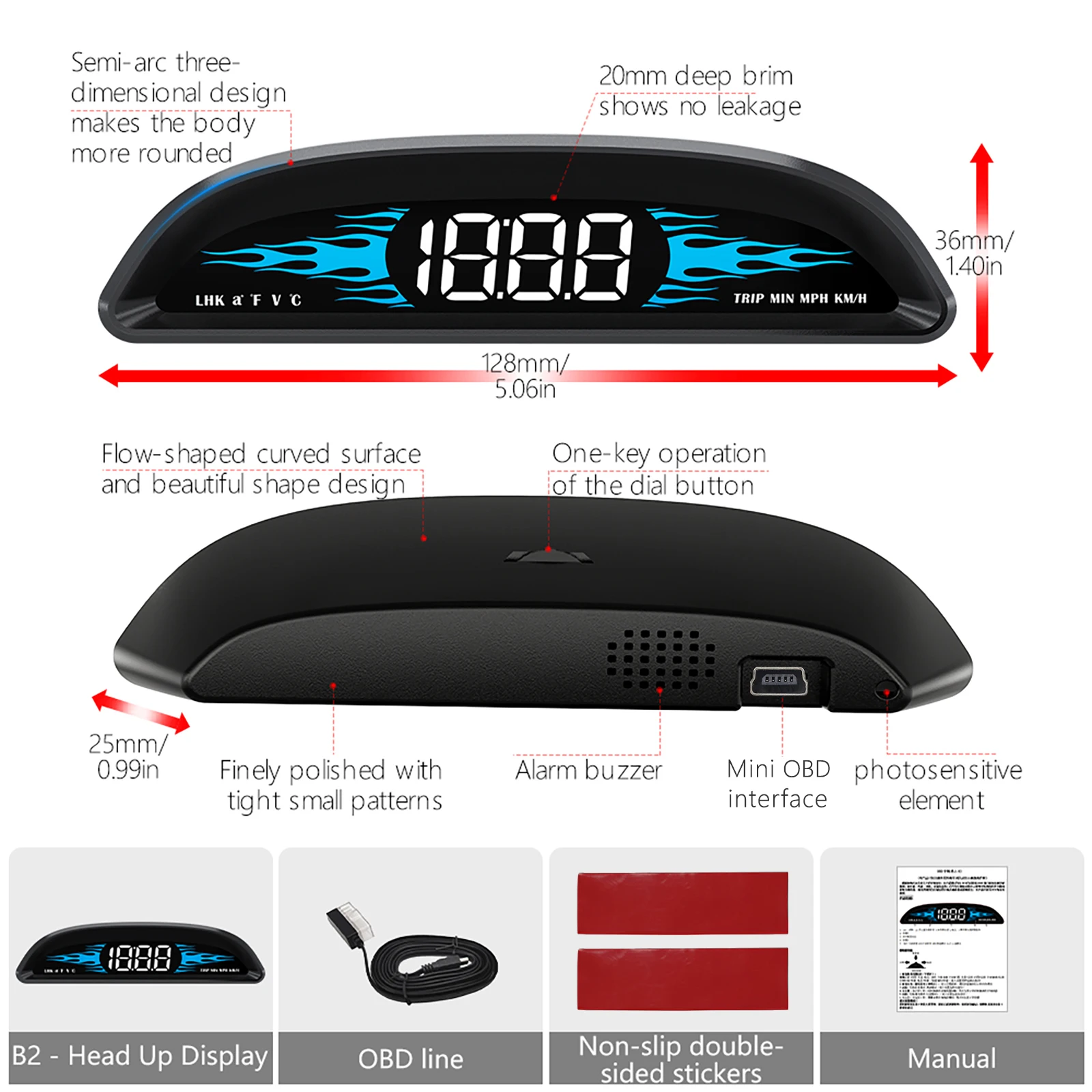 B2 OBD Car HUD OBD2 Speed Head Up Display Clock Water Temp Voltage Fuel Consumption HUD With Alarm Car Electronics Accessories