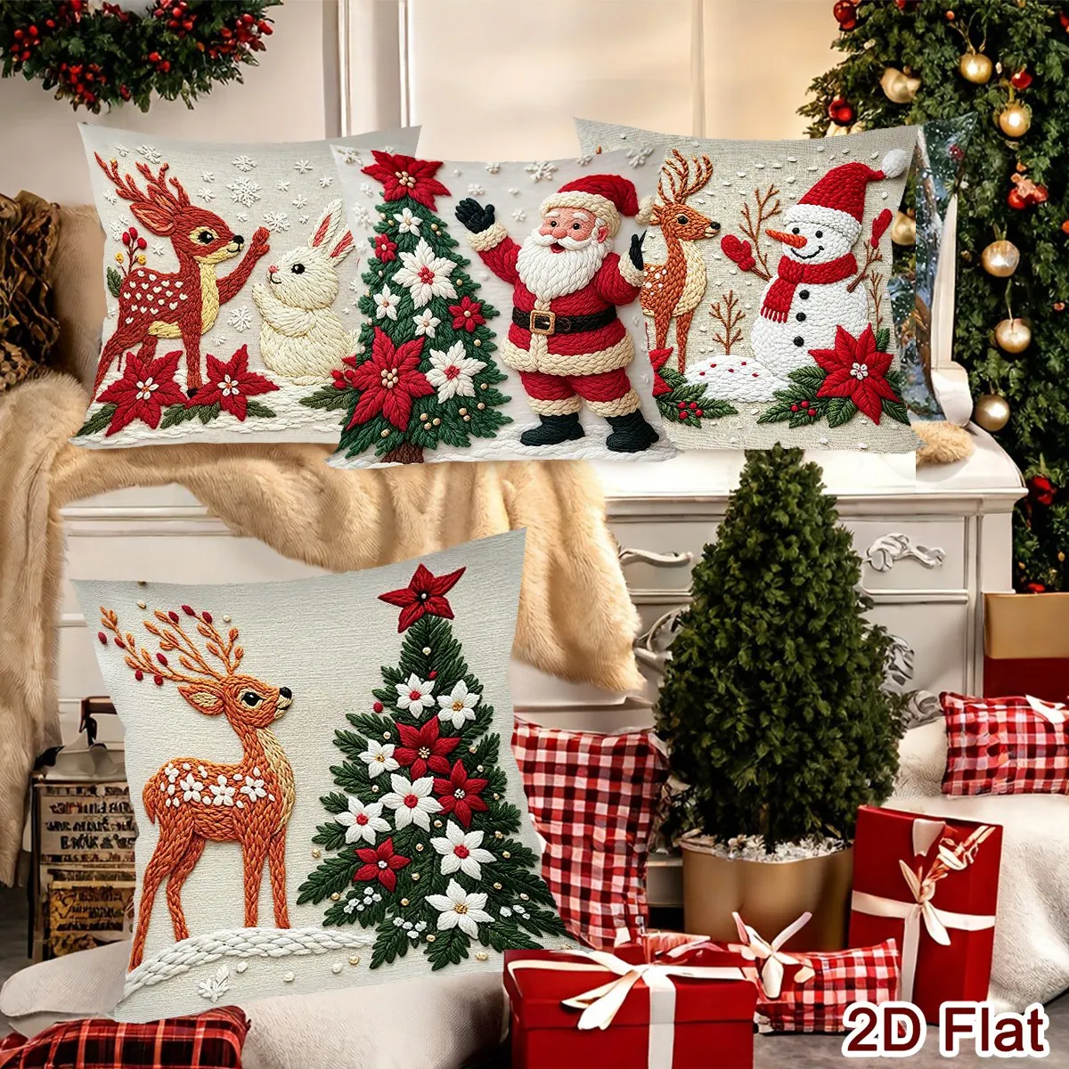 4 Stück Frohe Weihnachten Kissenbezüge Niedliche Schneemann-Kissenhüllen Weihnachtsdekoration für Zuhause Sofa Wohnzimmer Schlafzimmer 2026 – Detail 4
