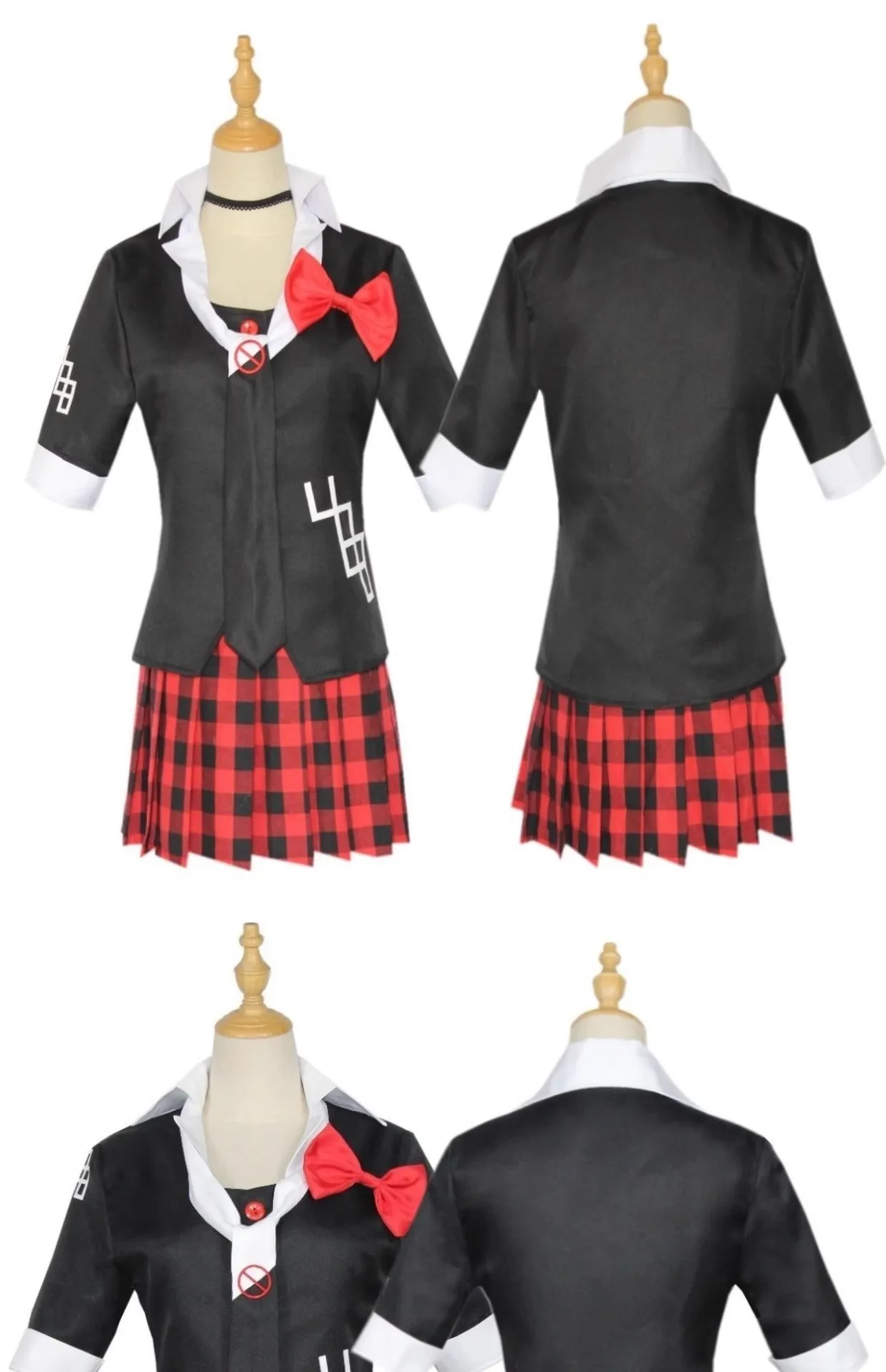 Anime-Spiel Danganronpa, Cosplay-Kostüm, Enoshima Junko Uniform, Café-Arbeitskleidung, kurzer Rock, Monokuma-Kopfbedeckung – Detail 2