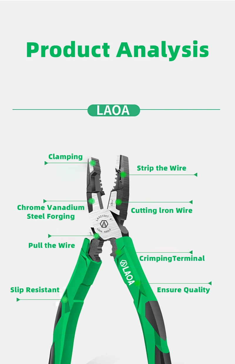 LAOA Professionelle Multifunktions-Drahtzange aus Chrom-Vanadium-Stahl, Spitzzange und Diagonalzange für die Elektroindustrie – Detail 8