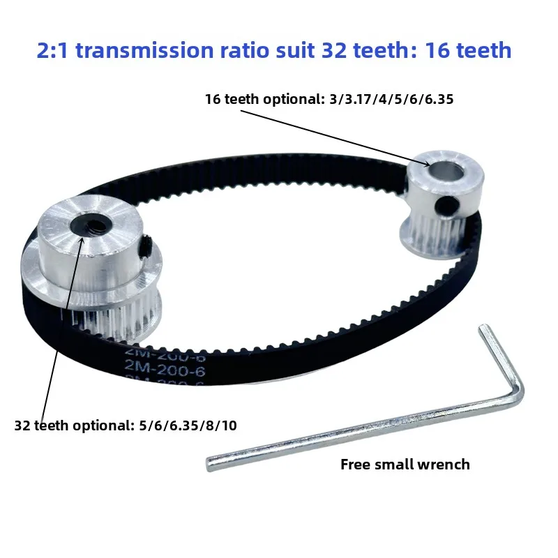 GT2 Synchronous Wheel Ratio 1:2 16&32 Teeth 5/8mm Bore Aluminum Timing Pulley with Length120/200/280/400/610mm Width 6/10mm Belt