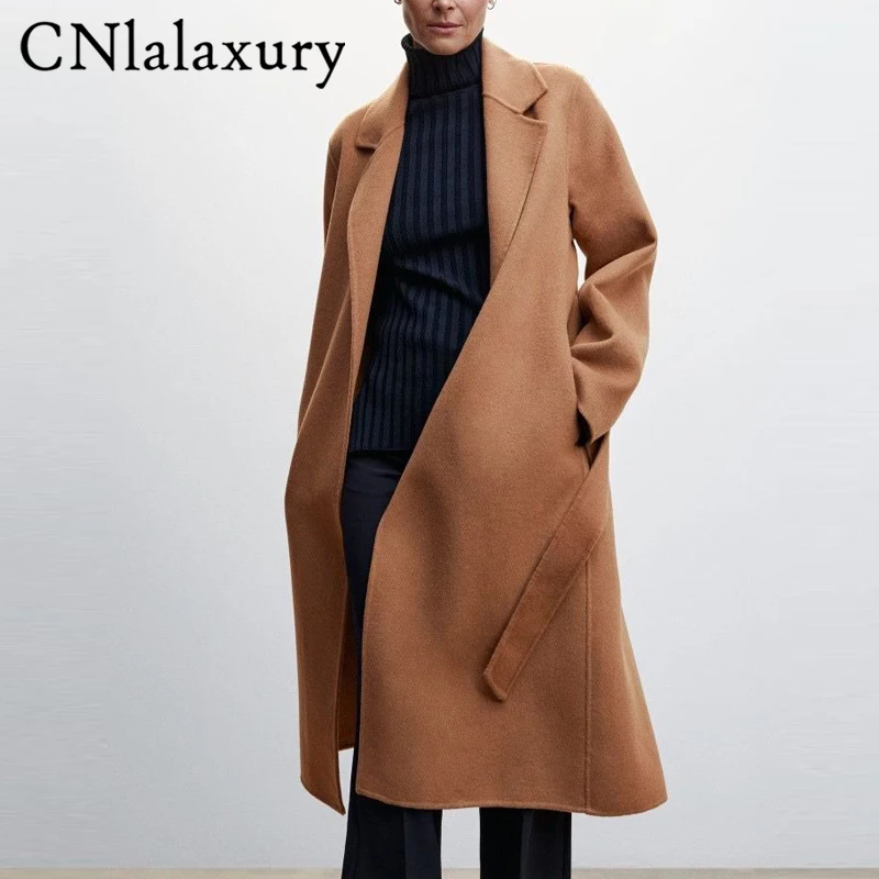 CNlalaxury New Woman Woolen Coats Female Classic Retro Loose Long Woolen Coats Female  Fashion Streetwear Blends Overcoats