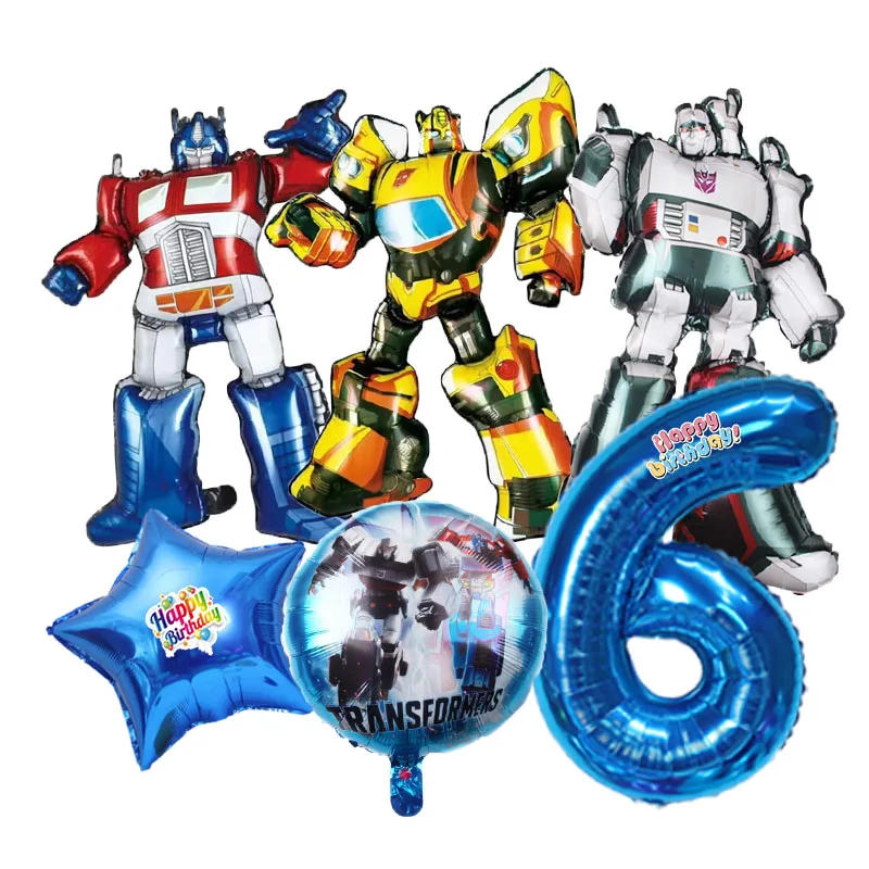 6-teiliges Set Transformations-Geburtstagsparty-Dekorationen Baby-Shower Optimus Prime Bumblebee Aluminiumfolie Digitalballons Geschenke – Detail 2