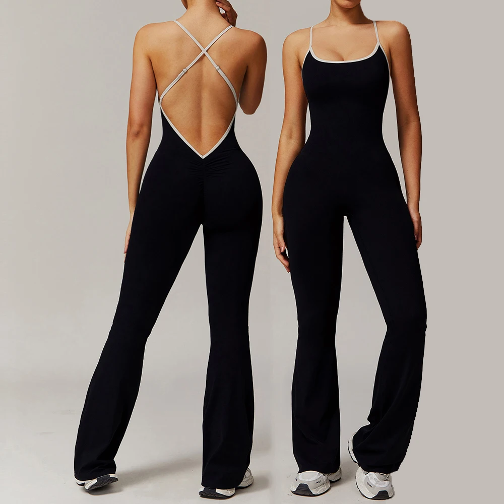 

Sexy Fitness Bodysuits Sportswear Women Cross Adjustable Sports Set Running One Piece Yoga Jumpsuit Scrunch Backless Yoga Romper