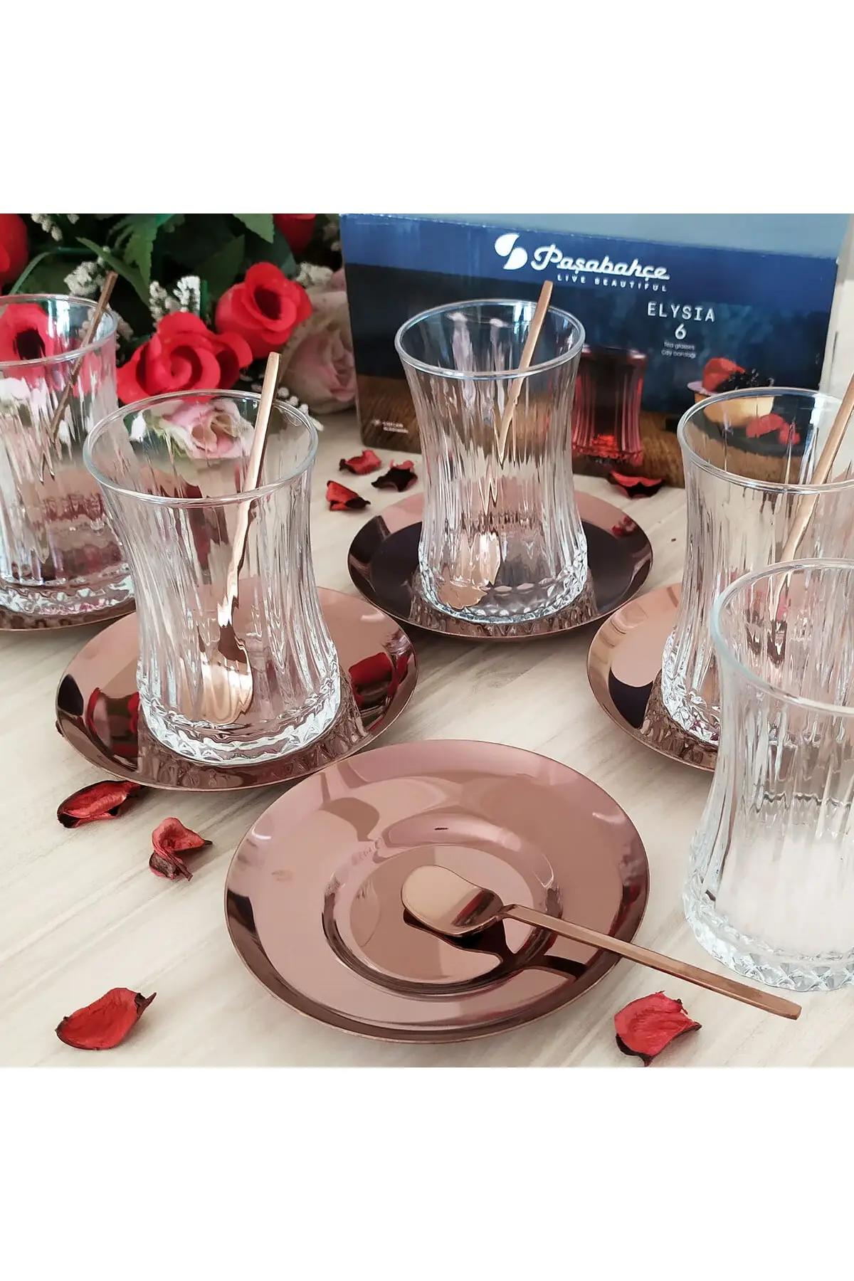 DOLBOVI 42901 Elysia Tea Cup And Rose Gold Kit-18 Parça English Tea Glass Cup