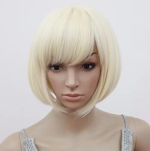 Wig Synthetic Heat Resistant Fiber Wavy Hair Blonde Hair Peruca Costume Cartoon Cos-play Short Bob Student Hairpiece