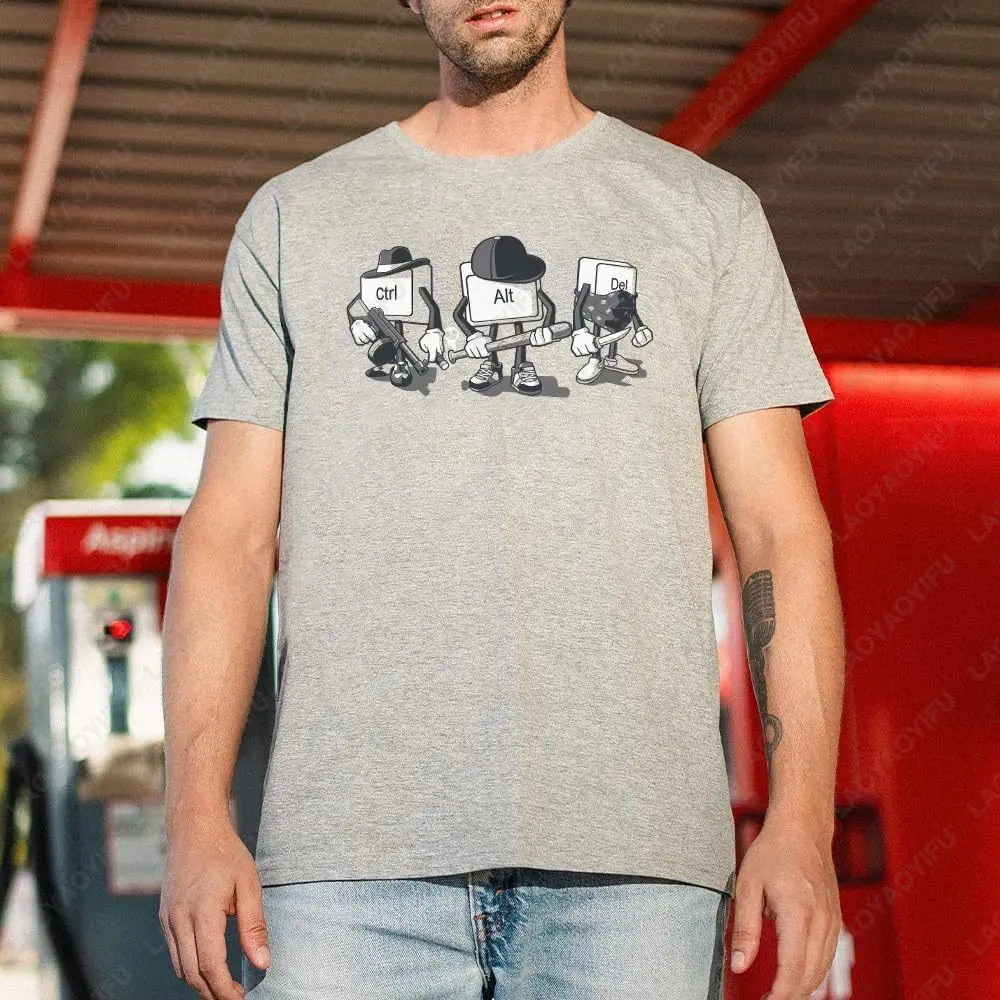 Pampling 85% Cotton Shirt Unisex Short Sleeve Clothing for Men and Women Grey T-Shirt Computer Mafia Model Summer Streetwear