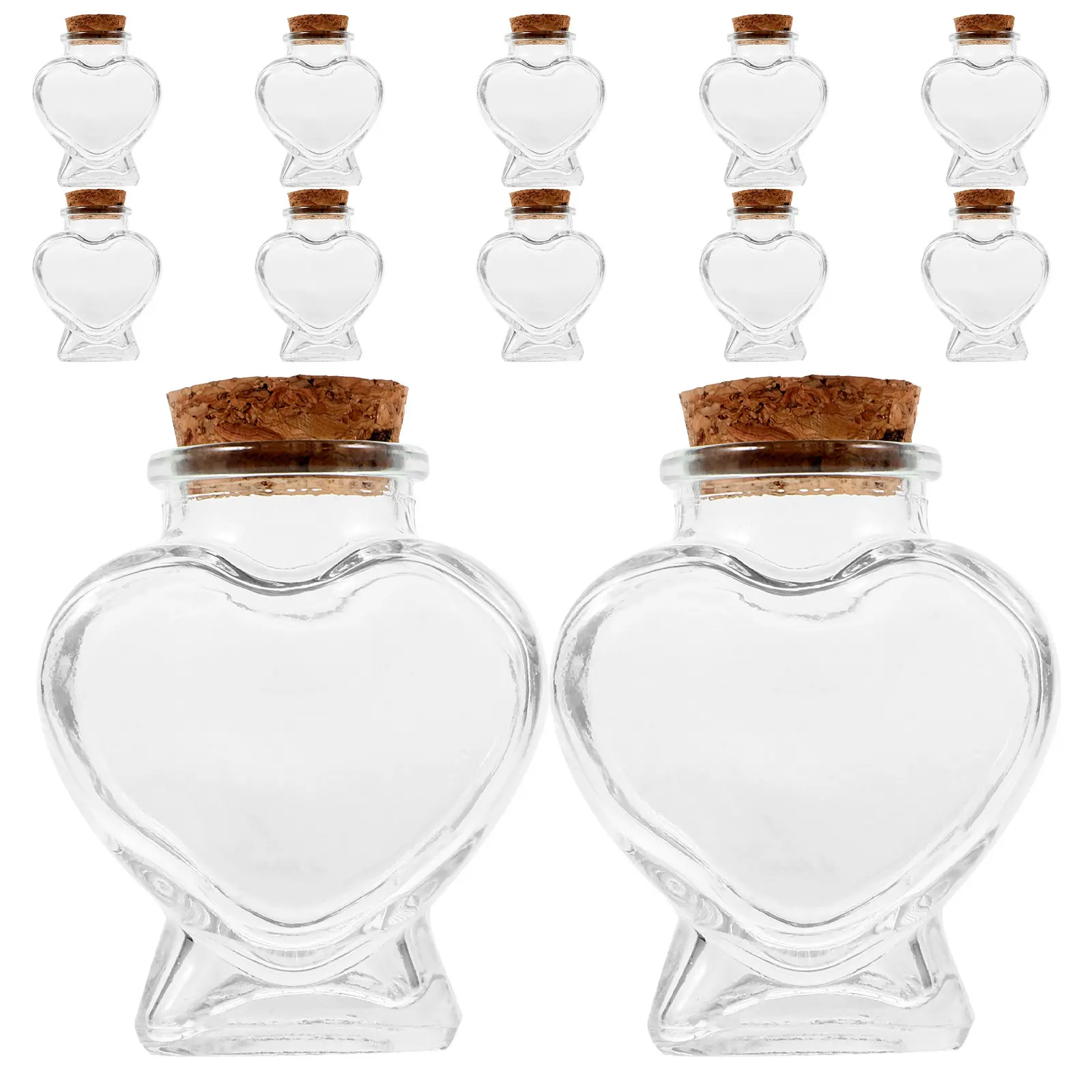 12Pcs Transparent Glass Wishing Bottle Heart Shaped Storage Jar with Cork Stoppers Mini Keepsake Container for Messages Romantic