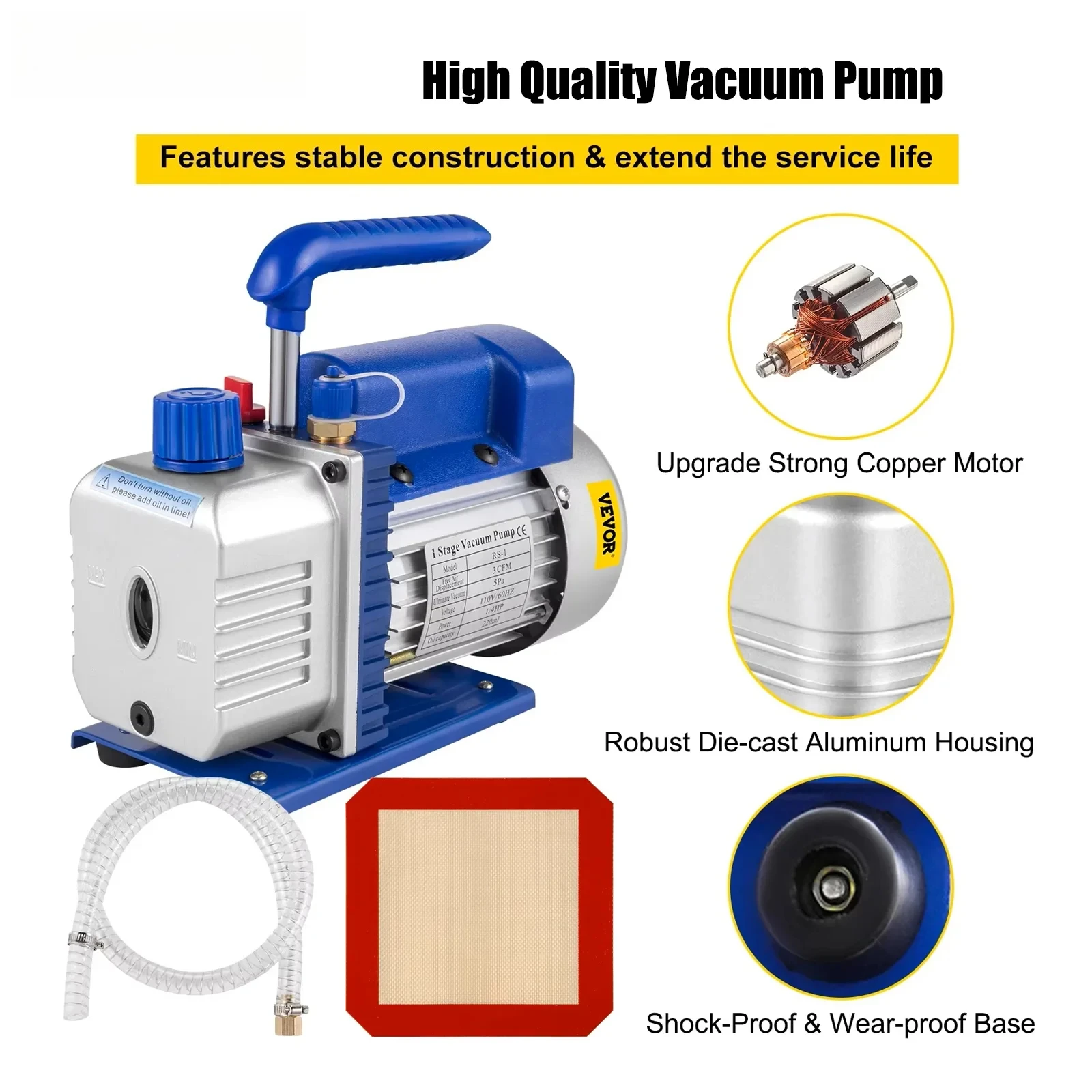 SIHAO 1.8‑4.8CFM Vacuum Pump Kit 1/3 & 1/4 HP Vacuum Pump with Gauge Set for HVAC Refrigeration & Automobile AC Repair Work