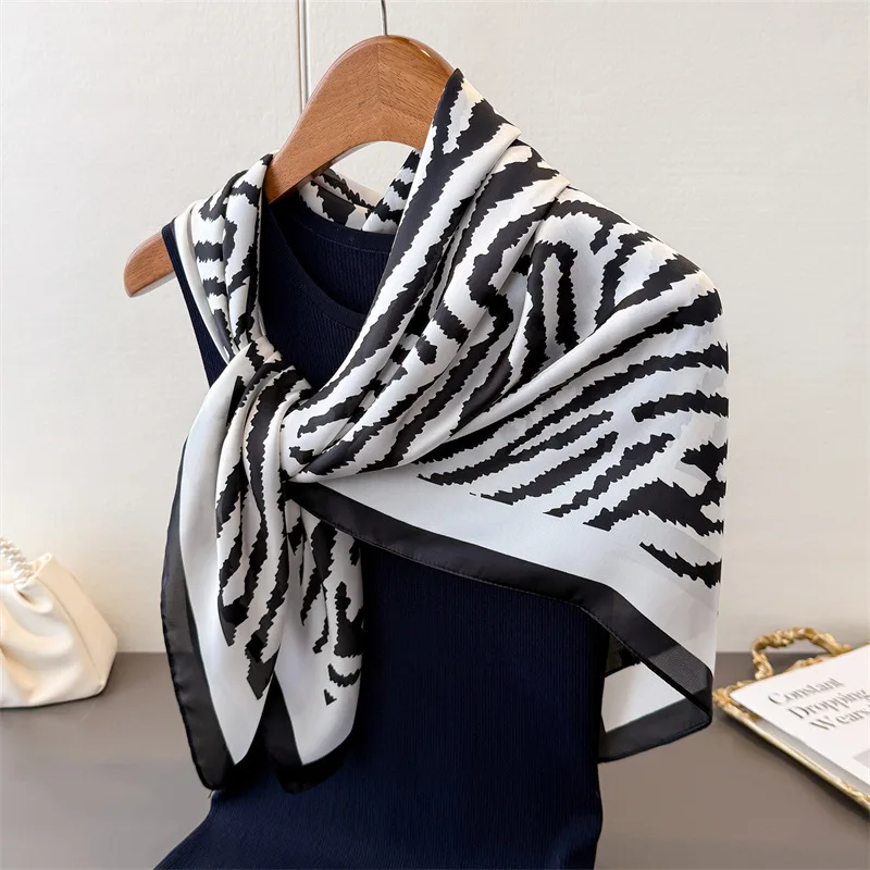 

Black White 90cm Square Silk Scarves Spring Summer Women Scarf Beach Elegant Shawl Wrap Echarpes Bufanda Pashmina Poncho Bufanda