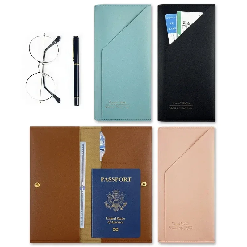 PU Leather Passport Holder Travel Walle Card Documents Travel Wallet Simple Women Men Travel Bronzing Document Bag Storage