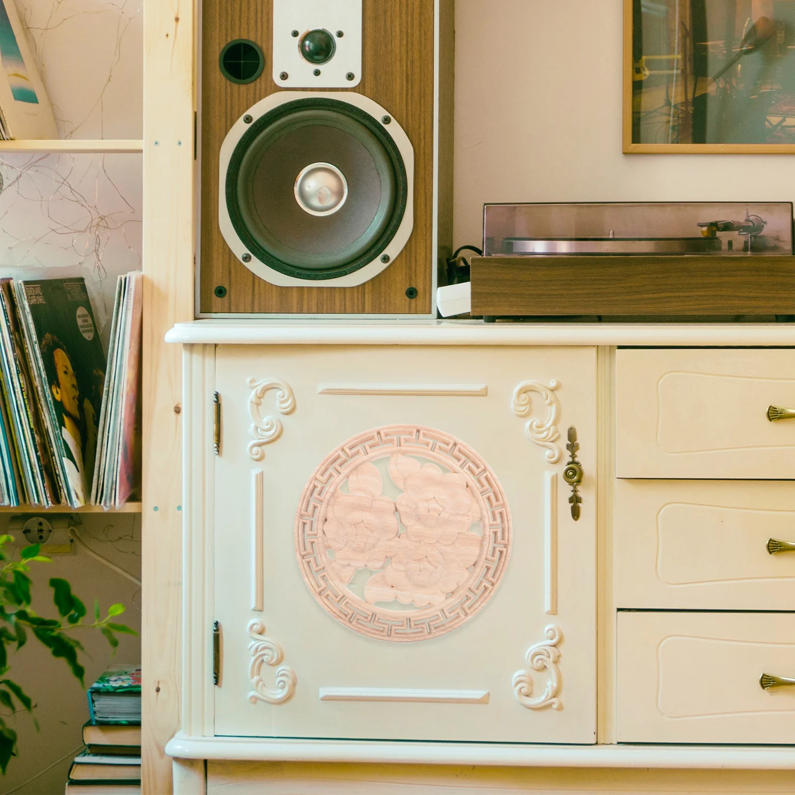 

1pcs Wooden Rose Carving Applique Unpainted Floral Onlay For Furniture Cabinet Door Wall Decor Hollowed Carved Wood Inlay