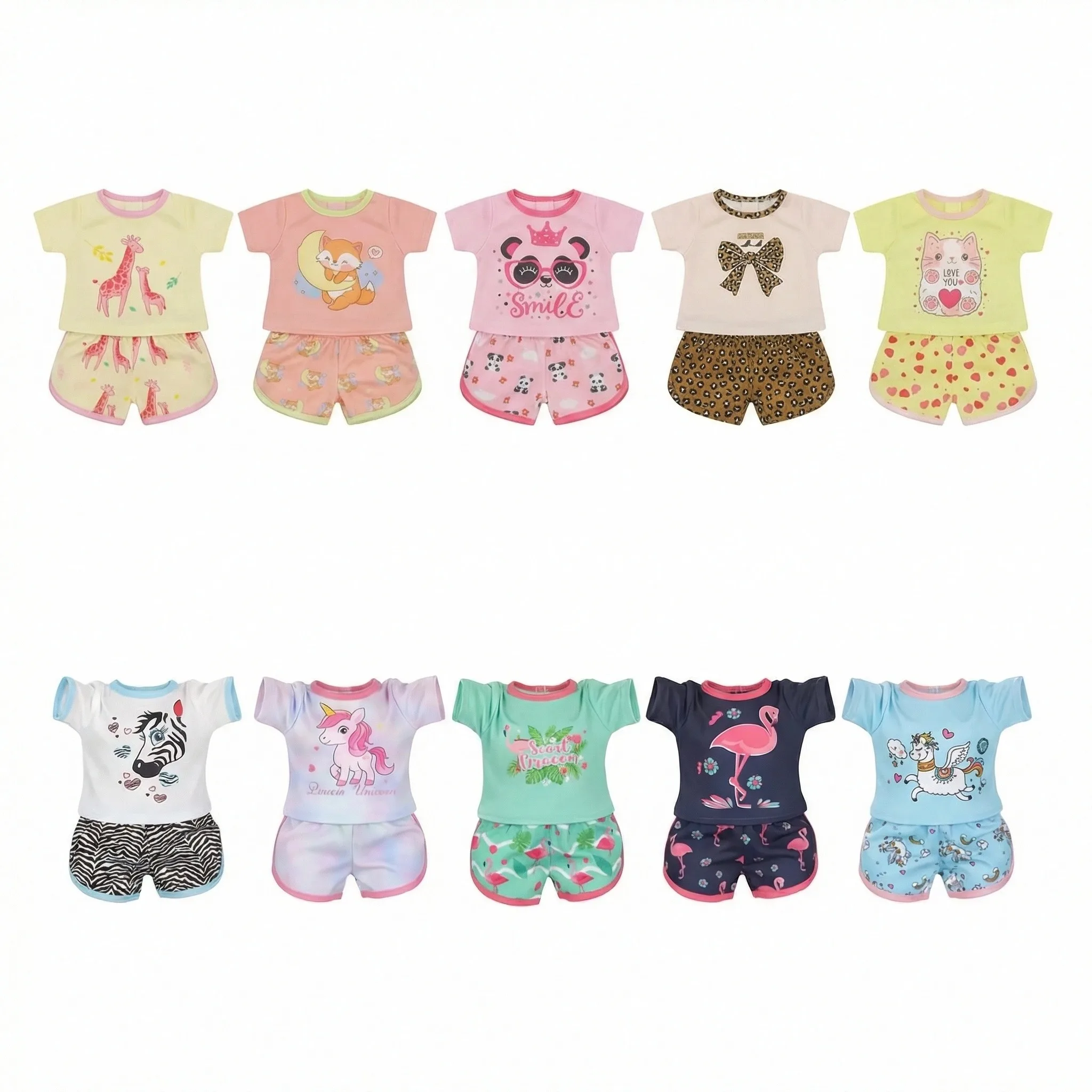 2Pcs/Set Short Sleeves+Pants Daily Pajamas Homewear For 43CM Baby Doll Clothes,18Inch American Doll Set,Girl Toys Gifts
