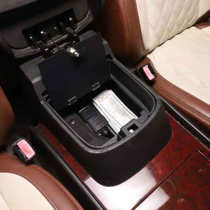 Aluminum Alloy Black For Cadillac Escalade 2007-2014 Car Armrest Storage Privacy Password Lock Security Safe Box Car Accessories