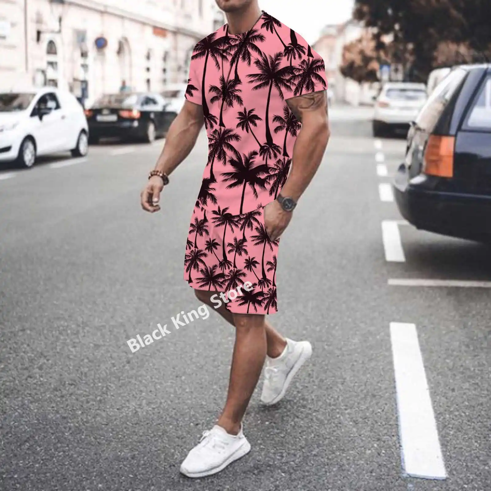 Summer Fashion 3D Print Men's Tracksuits Casual Maple Leaf Oversized T-Shirt+Shorts Pants Suits Male Clothes 2 Piece Set