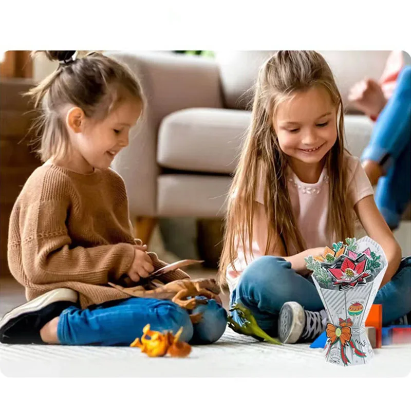 Puzzle floral 3D créatif pour enfants, peinture bricolage, modèle de document graffiti, jouet Montessori, meilleur cadeau d'anniversaire