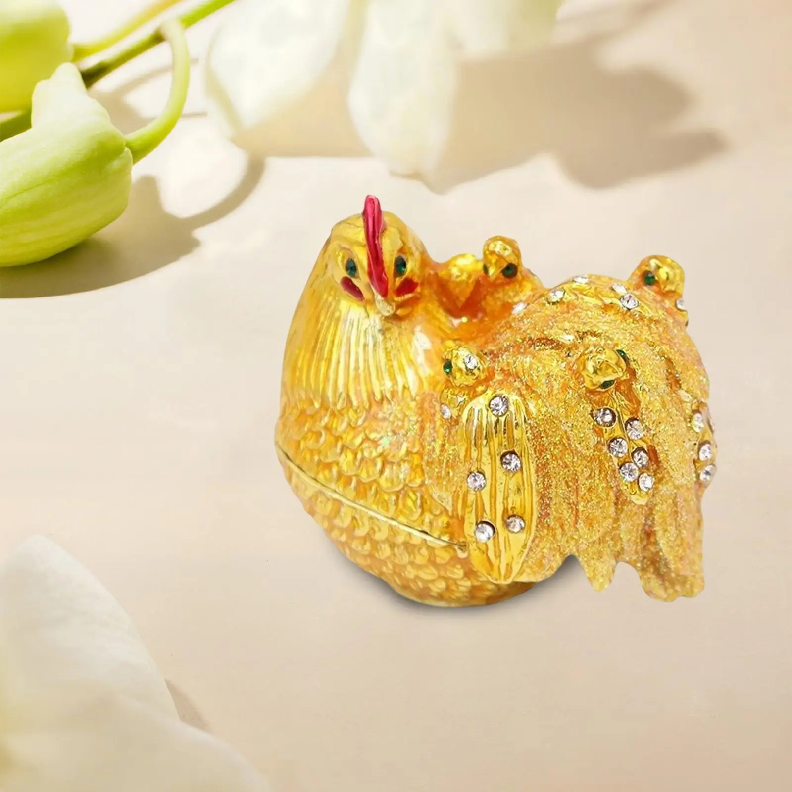 Trinket Box Enameled Chicken Figurine Jewelry Box Statue Storage Holder Sculpture Decorative Earrings Organizer Keepsake Box