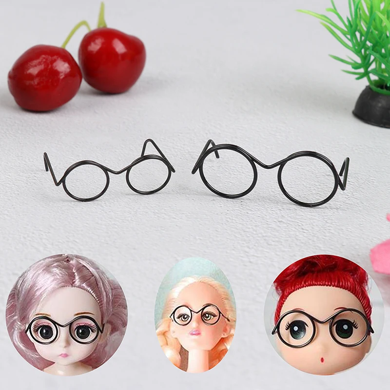 10Pcs Fashion Mini Round Frame Lensless Retro Cool Doll Glasses For Doll 30cm Decor