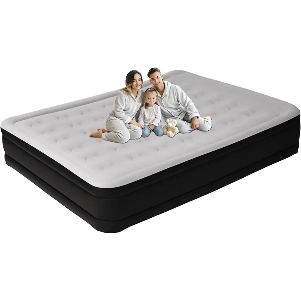 

Надувной матрас размера «queen-size» со встроенным насосом, комфортный надувной матрас с поднятым покрытием 18, портативная надувная кровать с сумкой для хранения для кемпинга