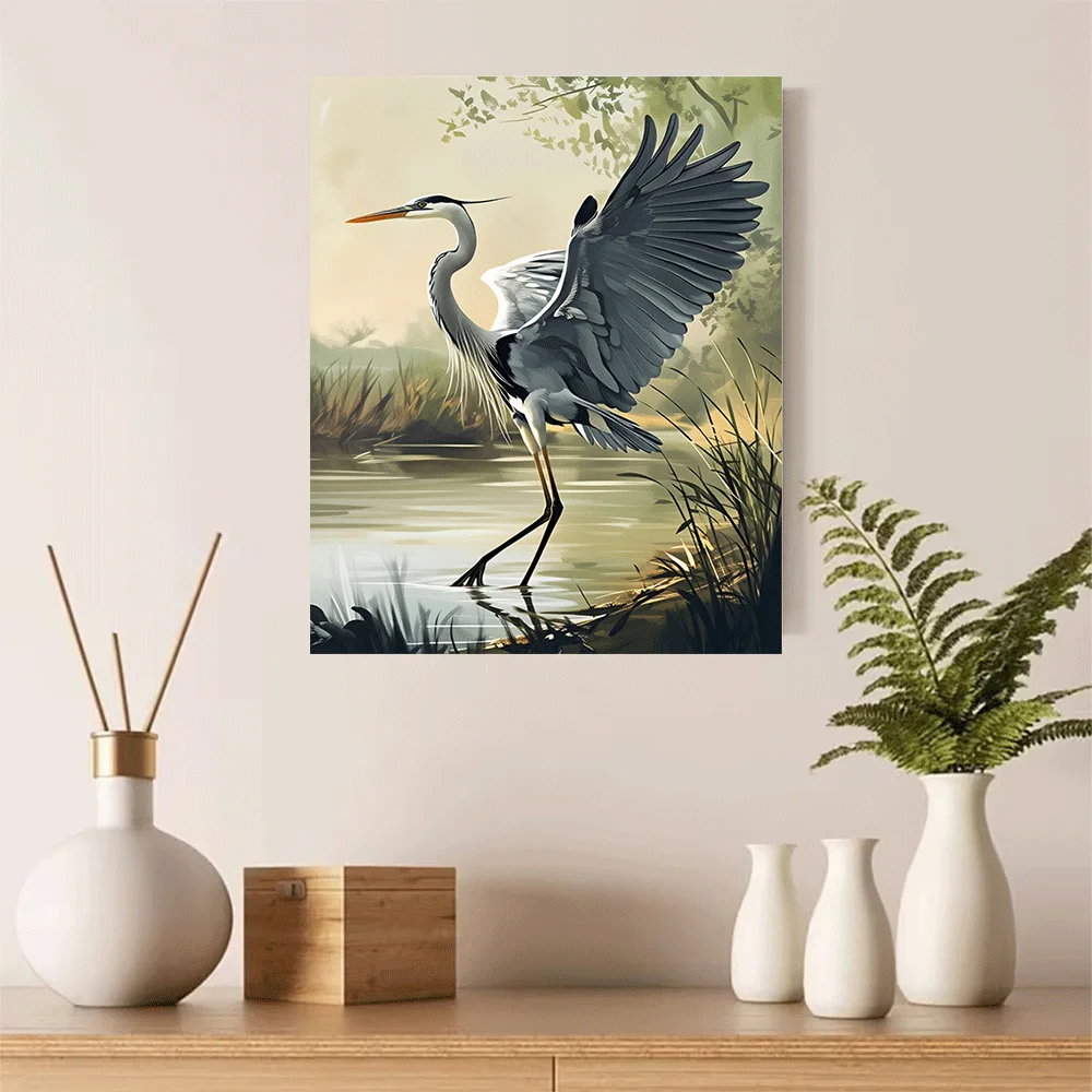 1PC-Canvas poster Unframed  Herons Water Birds Nature Landscape Art Canvas Print  summer