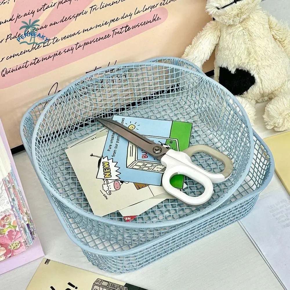 

Rust-proof Desktop Storage Basket Space Saving INS Metal Sundries Organizer Square/Round Sturdy Desktop Iron Basket Stationery