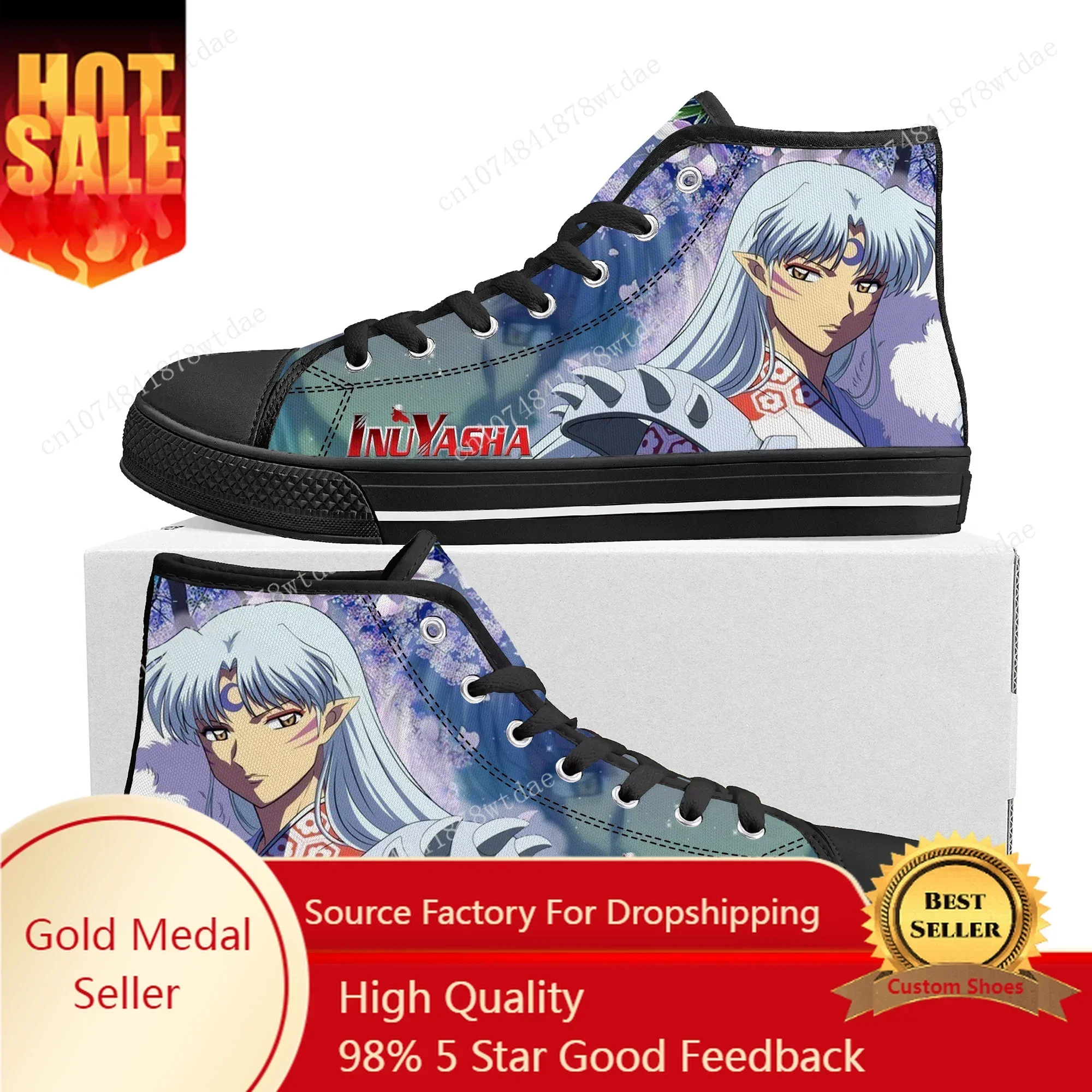 

Sesshoumaru High Top Sneakers Mens Womens Teenager Inuyasha High Quality Canvas Sneaker Anime Cartoon Casual Custom Made Shoes