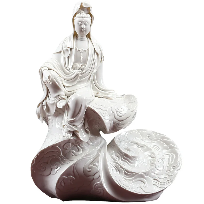 Ceramic handicraft Buddha statue ornament 18 inch auspicious cloud Guanyin
