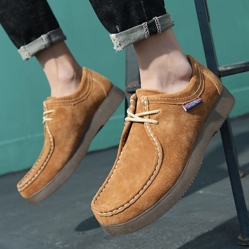2026 Fashion Brand Men's Breathable Casual Leather Shoes New Outdoor Versatile Lace Up Comfortable Couple British Workwear Shoes