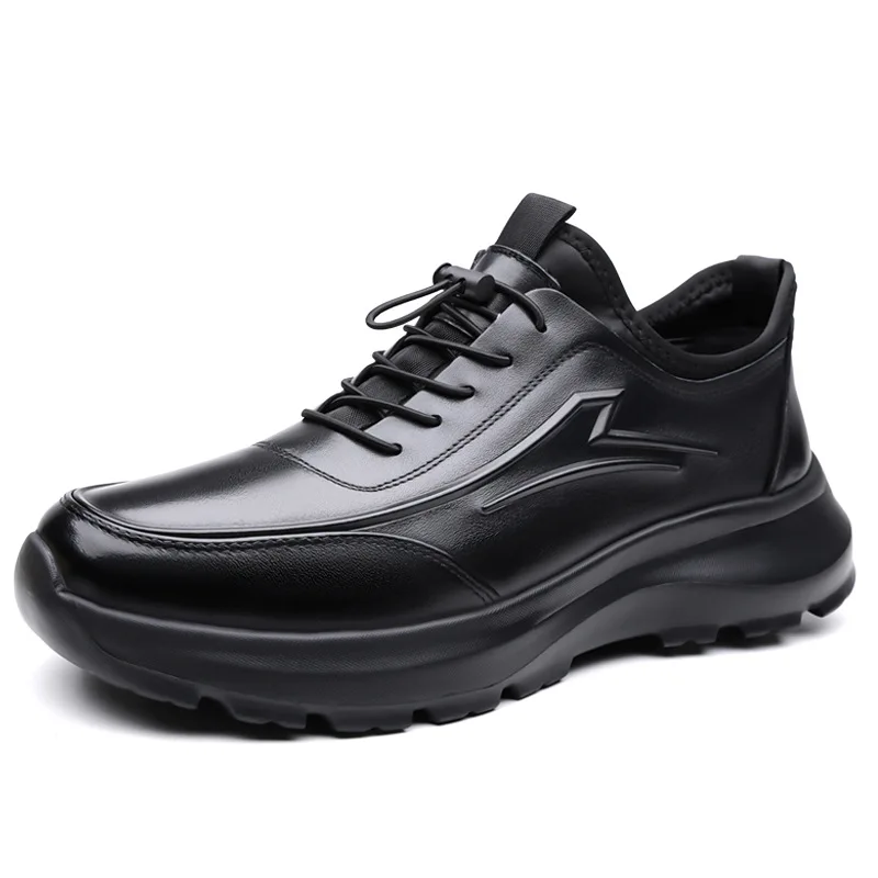 

Новые осенне-зимние спортивные кожаные туфли для мужчин, черно-белые, модные повседневные туфли, мужские туфли на платформе с эластичной лентой, высокое качество