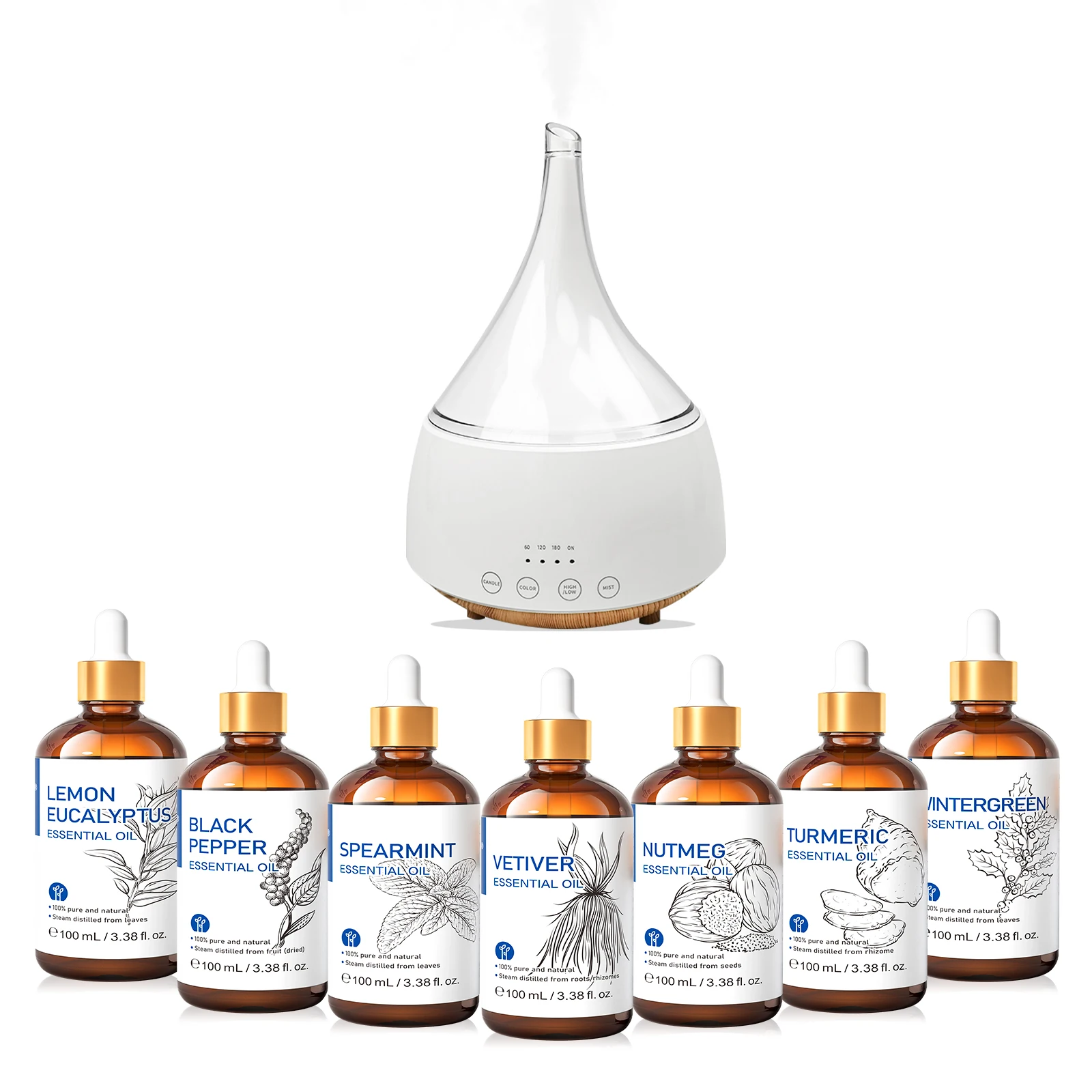 HIQILI Vetiver زيت طبيعي 100 مللي زيت عطري نقي لتدليك الناشر العناية بالبشرة الاسترخاء جوزة الطيب شجرة الشاي اللفان #1