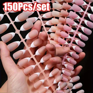 30 Uds. x 5 hojas = 150 Uds. De uñas postizas francesas de almendra mate rosa desnudo, prensa corta de almendra en uñas, puntas francesas, Gel suave, puntas de almendra mate