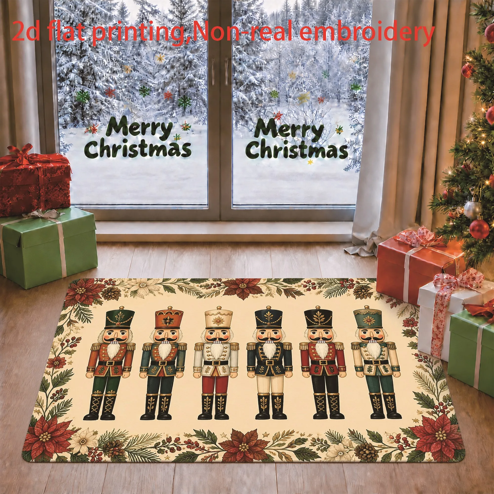 Merry Xmas Dog Welcome Doormat Puppy Jingle All The Way Snowflake Print Indoor Entry Rug Winter Home Porch Festival Accessory