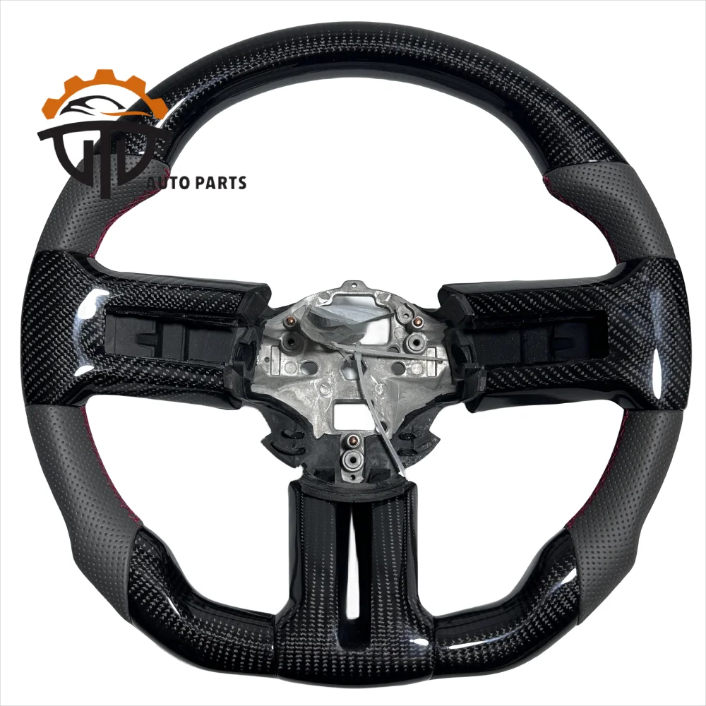 

Car Modified Glossy Carbon Fiber Steering Wheel With Perforated Leather For Mustang 2014