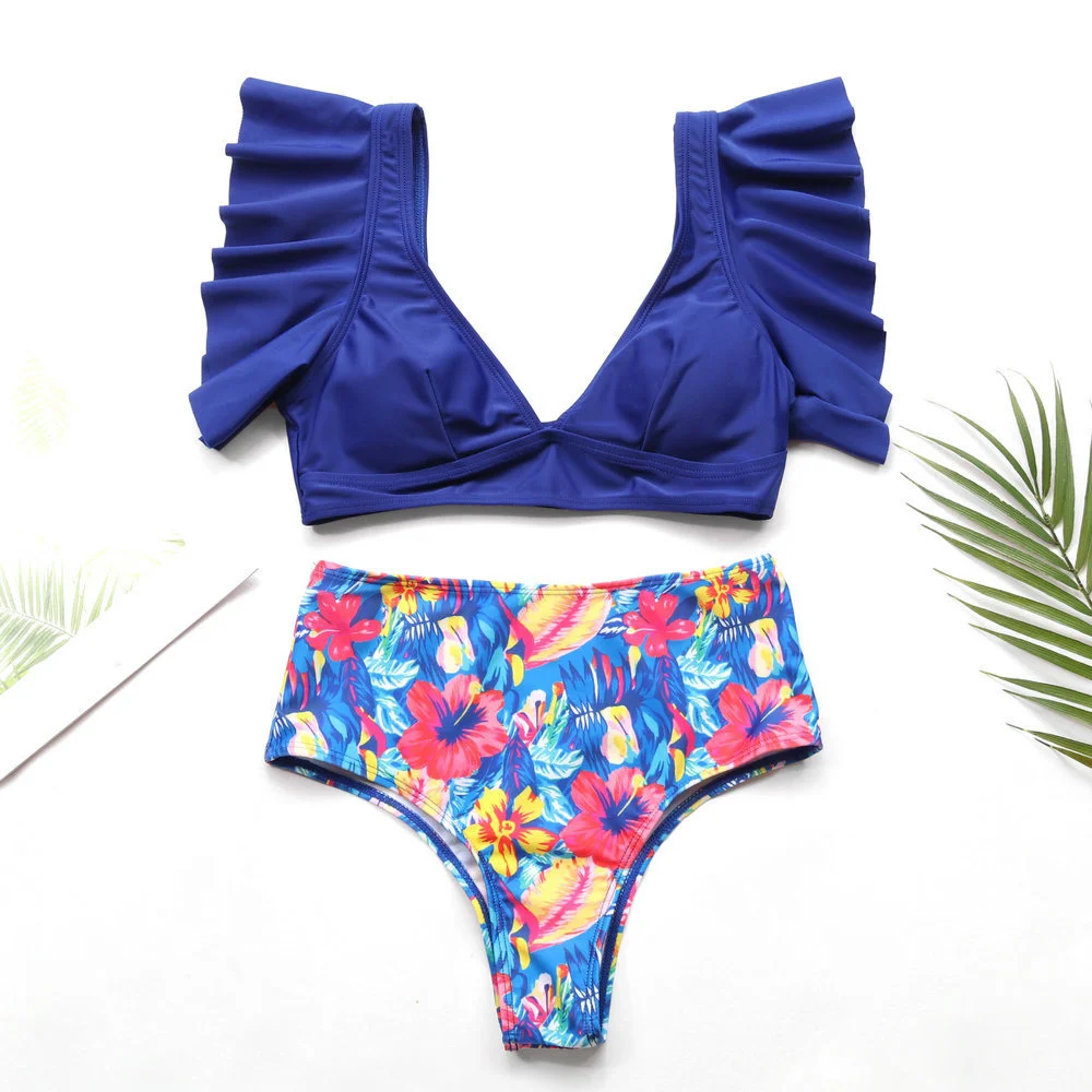 น่ารัก Ruffles Tankini เอวสูงบิกินี่ดอกไม้หรูหราชุดว่ายน้ํา Push Up ชุดว่ายน้ําฤดูร้อนชุดชายหาดชุดว่ายน้ําผู้หญิง Sexys ชุด