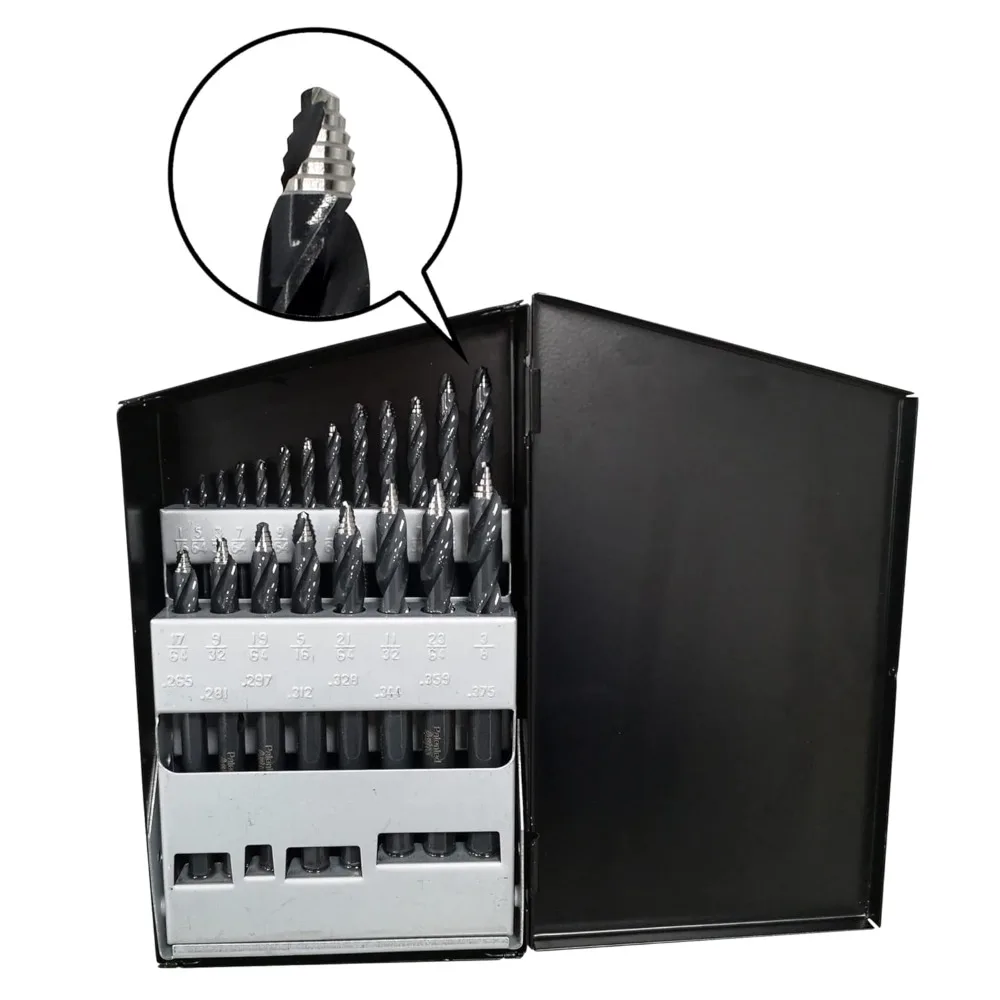 Conjunto de brocas de comprimento mecânico de haste reduzida HSS de 29 peças para tamanhos de 1/16 a 1/2 polegada