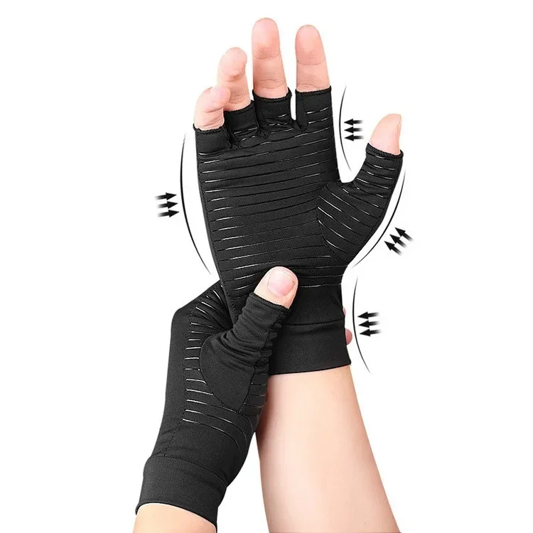 

Copper Arthritis Compression Black Gloves Women Men Relieve Hand Pain Swelling and Carpal Tunnel Fingerless,, Support for Joints