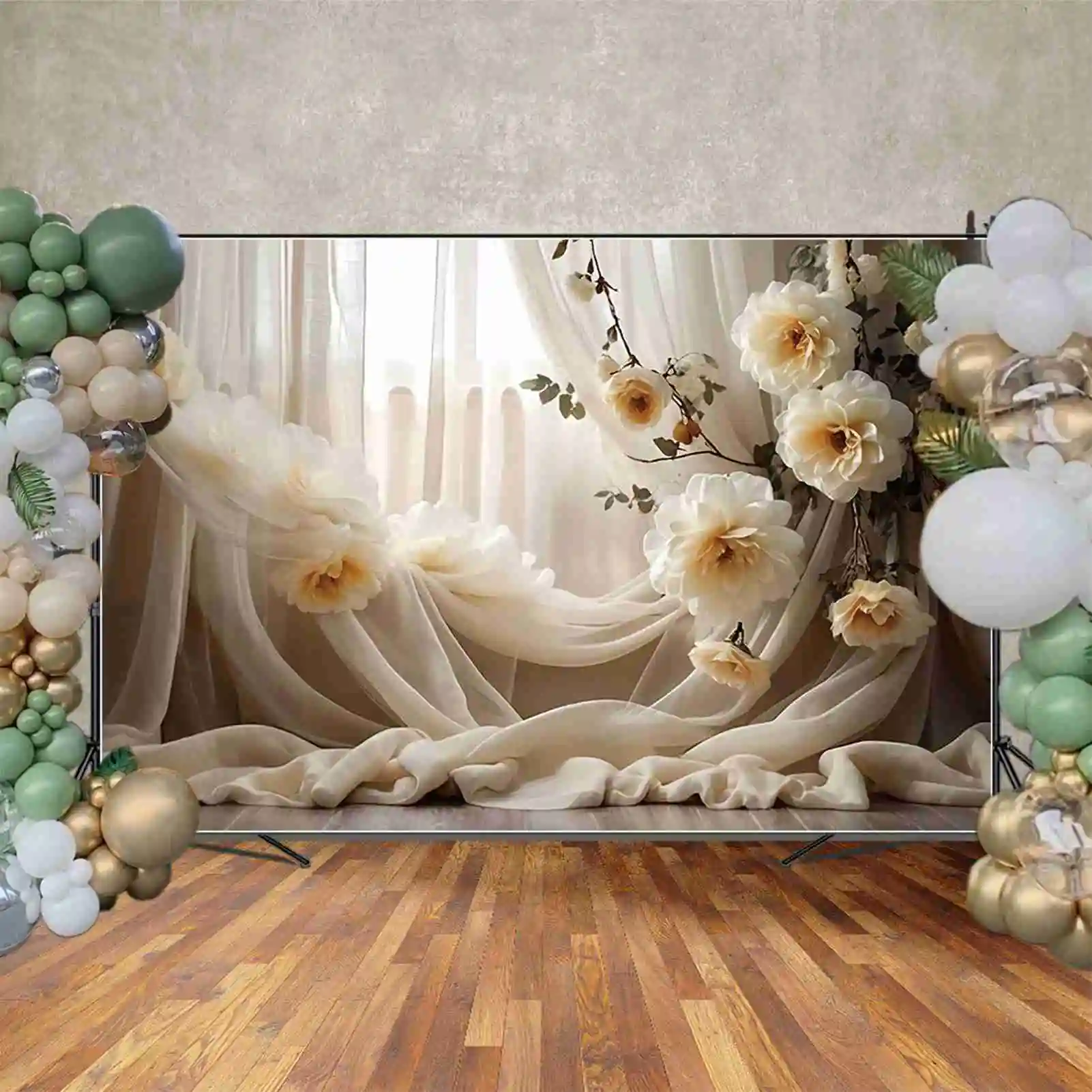 MOON.QG Girls Portrait Bohemian Style Backdrop Curtain Flower Drapes Backgrounds Custom Party Decoration Photography Supplies