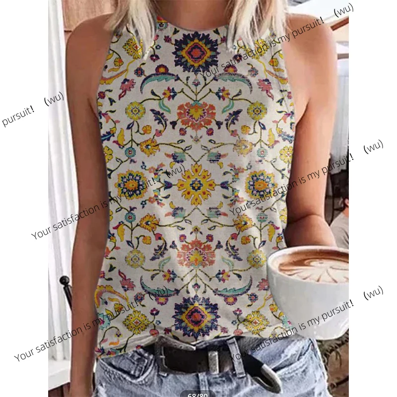 ZOCI-Kaos Tanpa Lengan Cetak 3D Gaya Etnik Wanita, Pakaian Jalanan Retro Y2K, Rompi Tanpa Lengan Besar