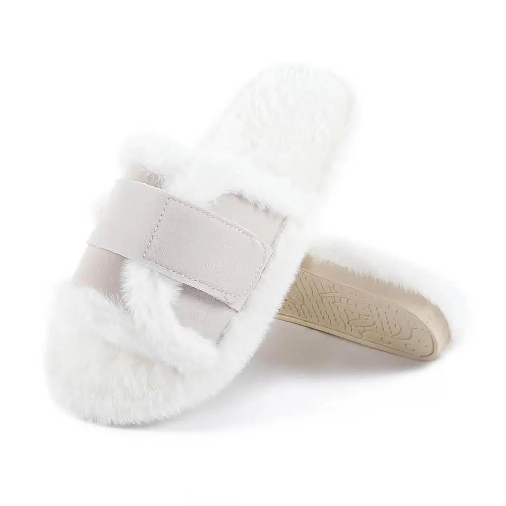

Women's Furry Slippers Open Toe Fuzzy Slippers Memory Foam Fluffy House Sandal