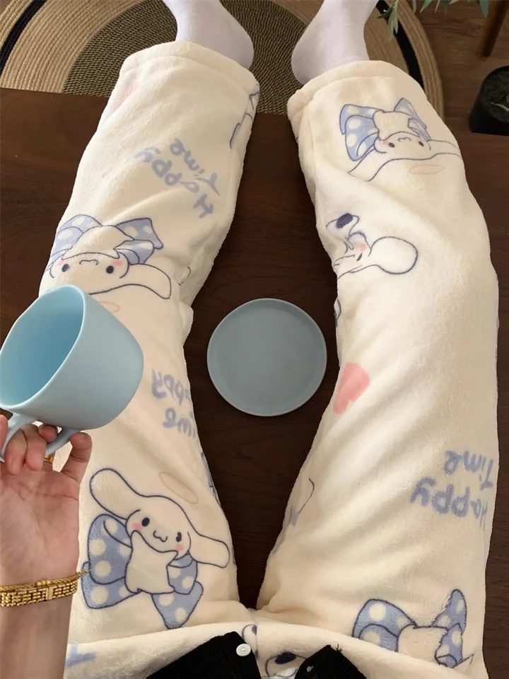 

Sanrio фланелевые пижамные штаны Cinnamoroll женские аниме мультфильм осень и зима коралловый бархат повседневные прогулочные штаны домашняя одежда для сна