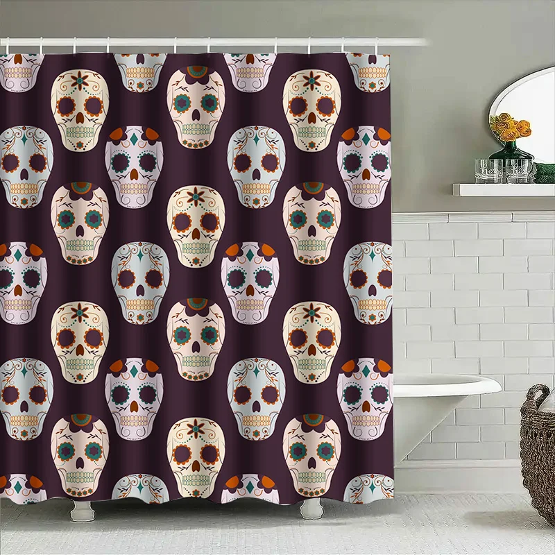 

Занавеска для душа с черепом Тюну, День мертвых, жуткий декор на Хэллоуин, мексиканский дизайн с сахарным черепом