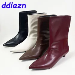 Fashion Pointed Toe Footwear Women Ankle Boots Slip On Shoes Modern Ladies Short Western Booties With Low Heel Shoes