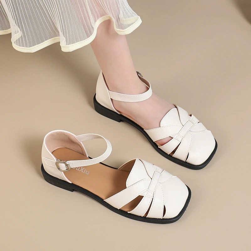 

Новинка 2023 года, летние кожаные сандалии, роскошные сандалии, повседневная летняя обувь с пряжкой и ремешком, женские туфли на высоком каблуке на толстом каблуке Женская Обувь